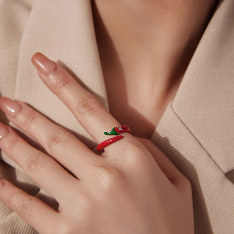 Bague Ajustable Piment Rouge en Argent 925
