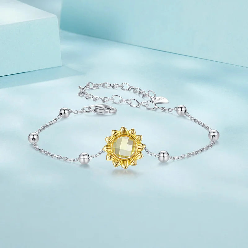 Bracelet à Breloque Tournesol en Argent 925