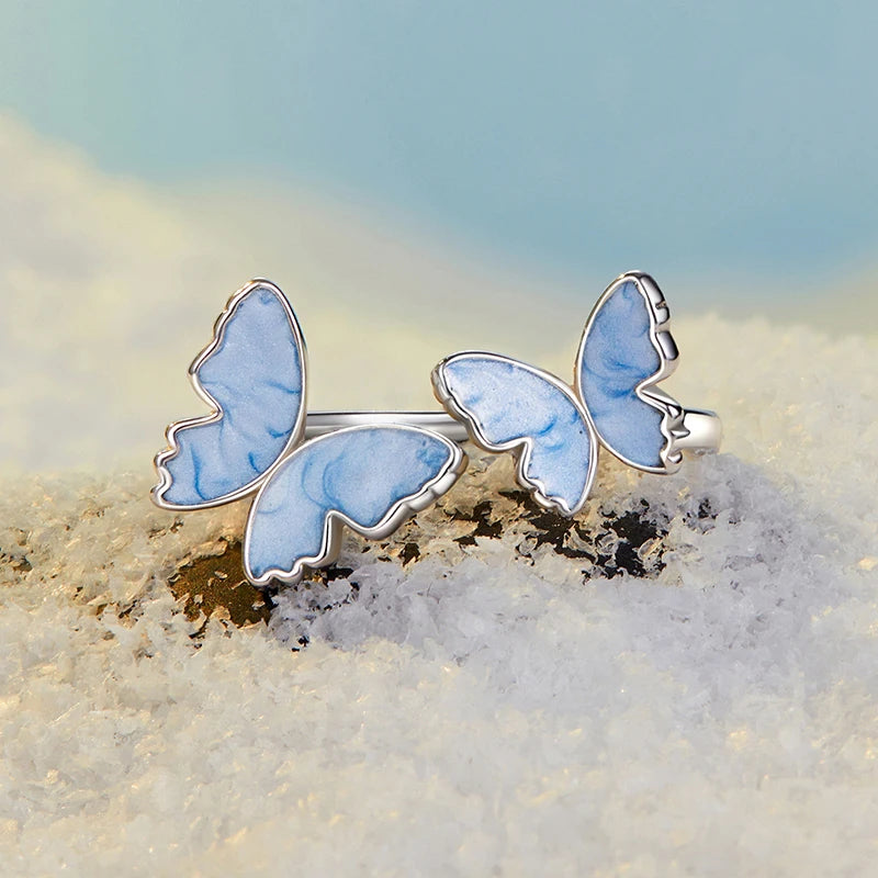 Bague Papillon Bleu en Argent 925