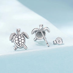 Boucles d'Oreilles Puces Tortue de Mer en Argent 925