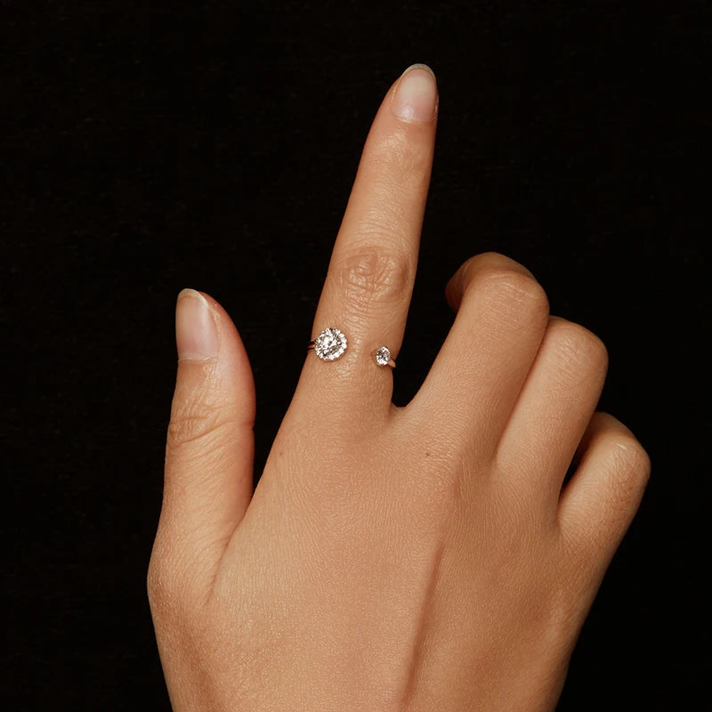Bague Ajustable Moissanite Étincelante en Argent 925 avec Certificat