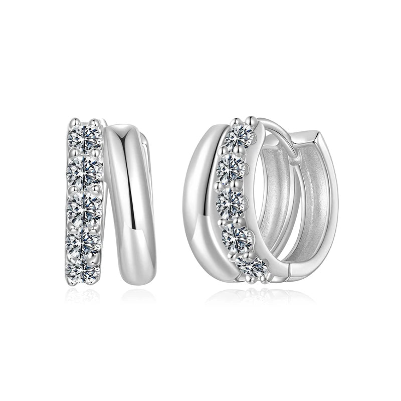 Créoles Double Rang Moissanite en Argent 925 avec Certificat