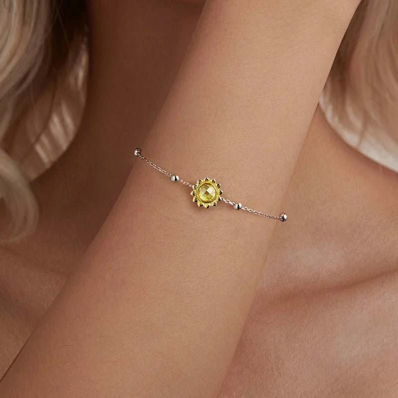 Bracelet à Breloque Tournesol en Argent 925