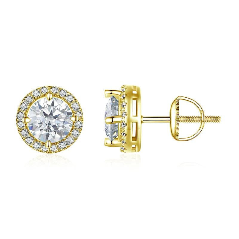 Boucles d'Oreilles Puces Moissanite 1ct en Argent 925 avec Certificats