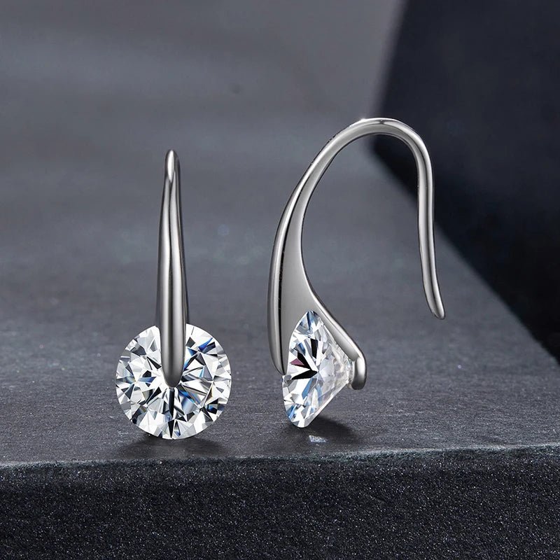 Boucles d'Oreilles Crochet Moissanite Rotative 1ct en Argent 925 avec Certificats