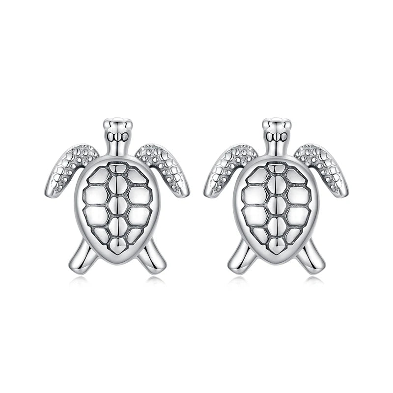 Boucles d'Oreilles Puces Tortue de Mer en Argent 925