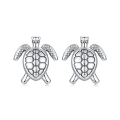 Boucles d'Oreilles Puces Tortue de Mer en Argent 925