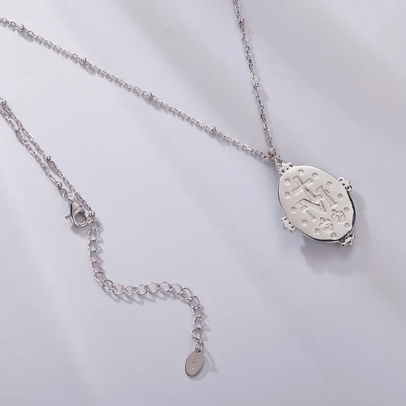Collier Vierge Marie Nacre Blanche en Argent 925