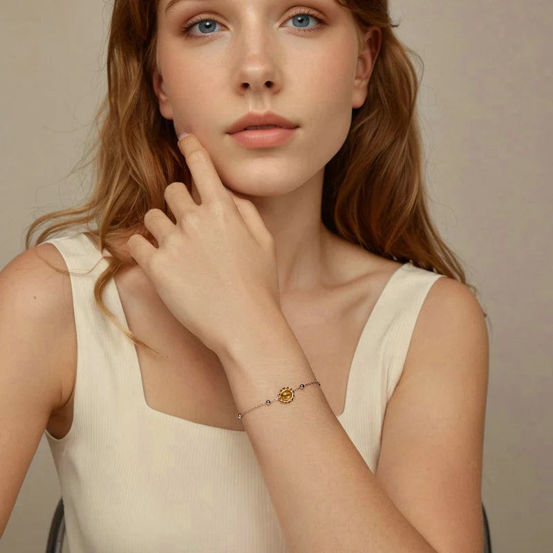 Bracelet à Breloque Tournesol en Argent 925