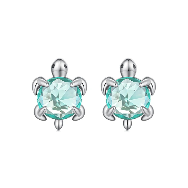 Boucles d'Oreilles Puces Tortue de Mer en Argent 925