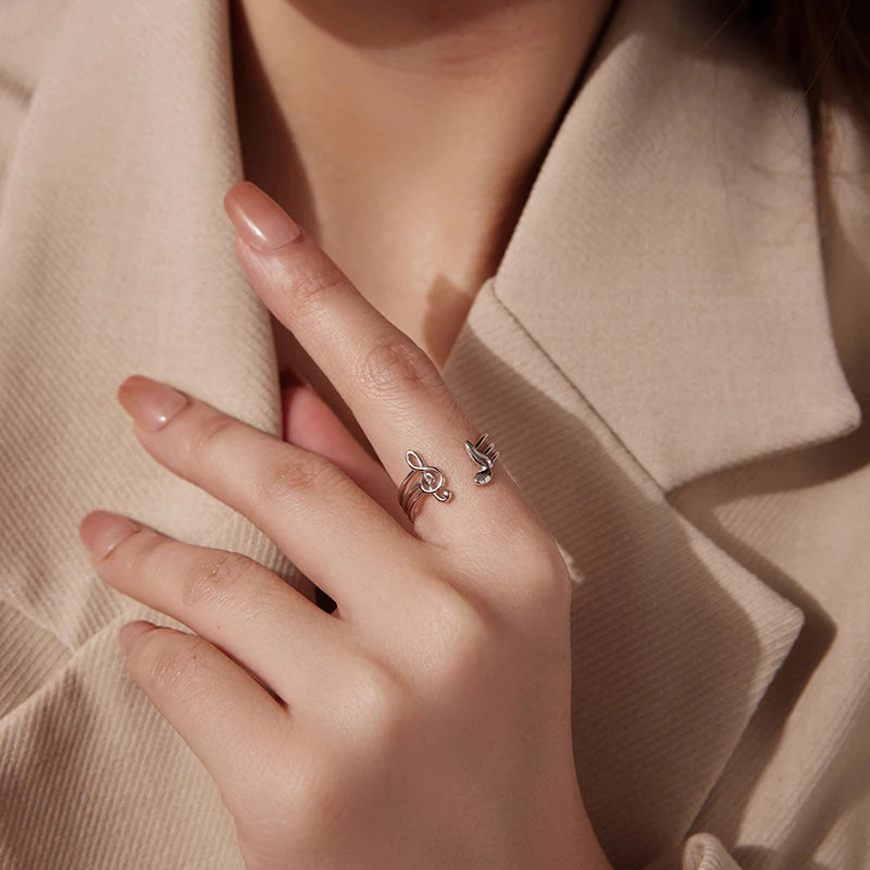 Bague Ajustable Note de Musique en Argent 925