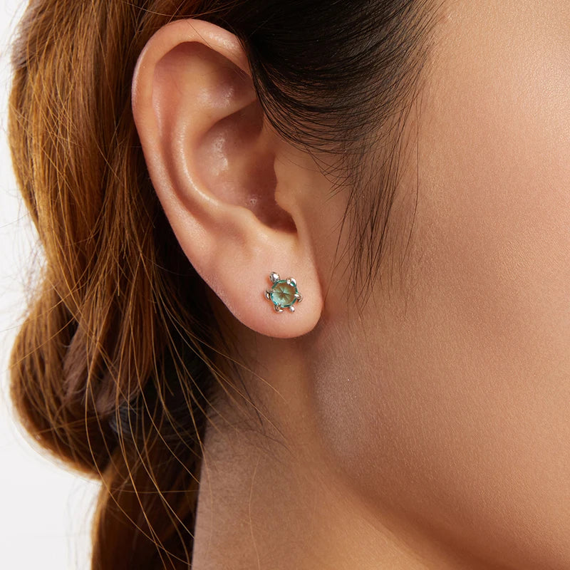 Boucles d'Oreilles Puces Tortue de Mer en Argent 925