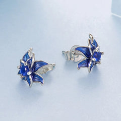 Boucles d'Oreilles Puces Lotus Bleu en Argent 925