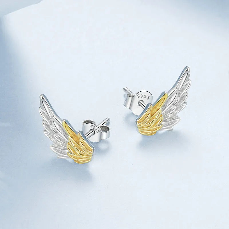 Boucles d'Oreilles Puces Ailes Or et Argent en Argent 925