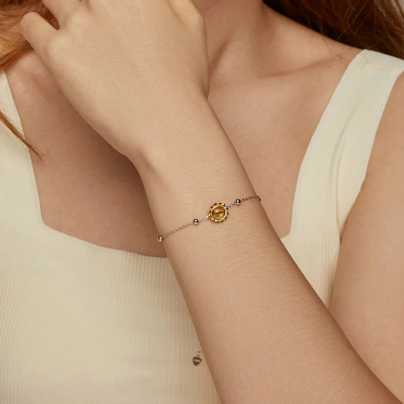 Bracelet à Breloque Tournesol en Argent 925