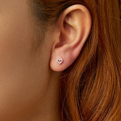 Boucles d'Oreilles Puces Traversantes Cœur et Boule en Argent 925
