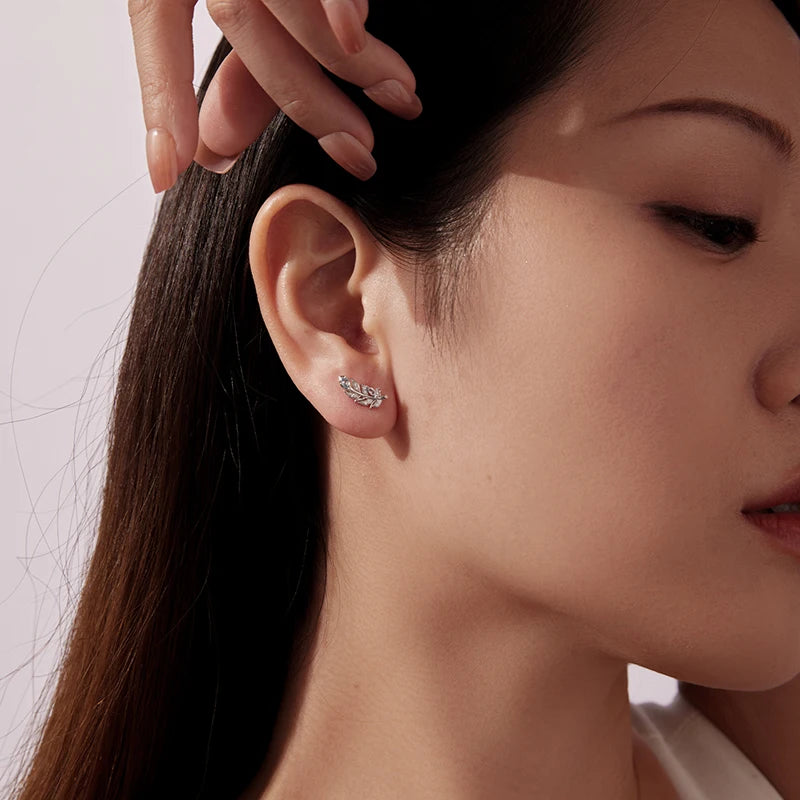Boucles d'Oreilles Puces Plume de Givre en Argent 925