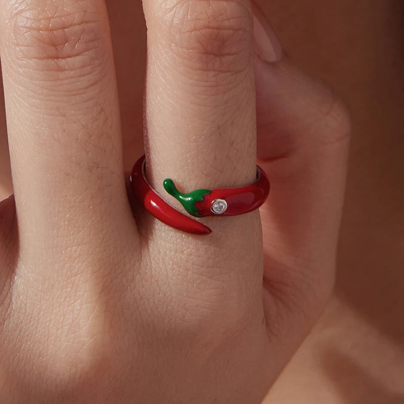 Bague Ajustable Piment Rouge en Argent 925