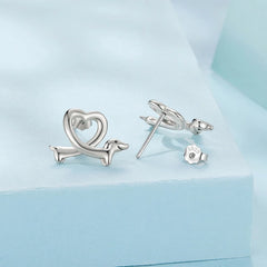 Boucles d'Oreilles Puces Chien Teckel en Argent 925