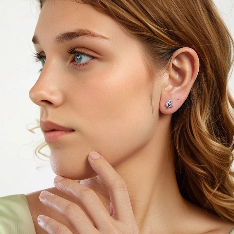 Boucles d'Oreilles Puces Fleur d'Iris Romantique en Argent 925