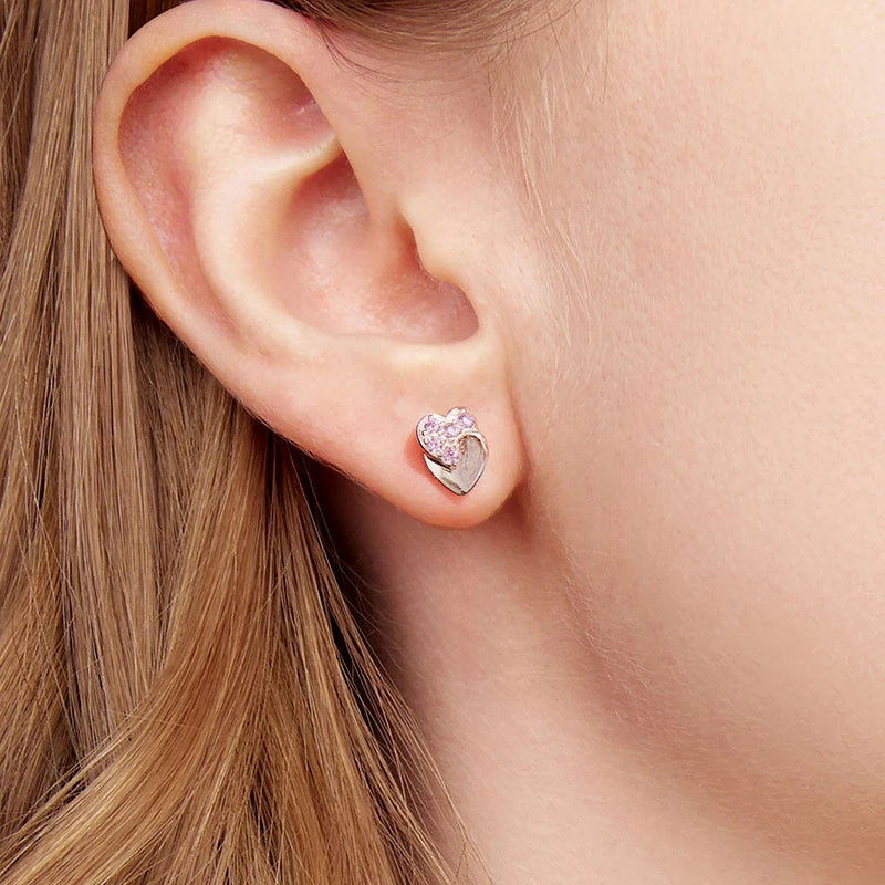 Boucles d'Oreilles Puces Cœur en Argent 925