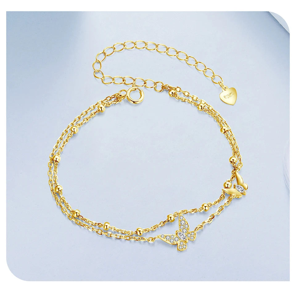 Bracelet Papillon Double Rang en Argent 925