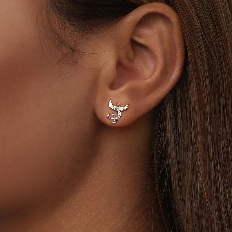 Boucles d'Oreilles Puces Phénix en Argent 925