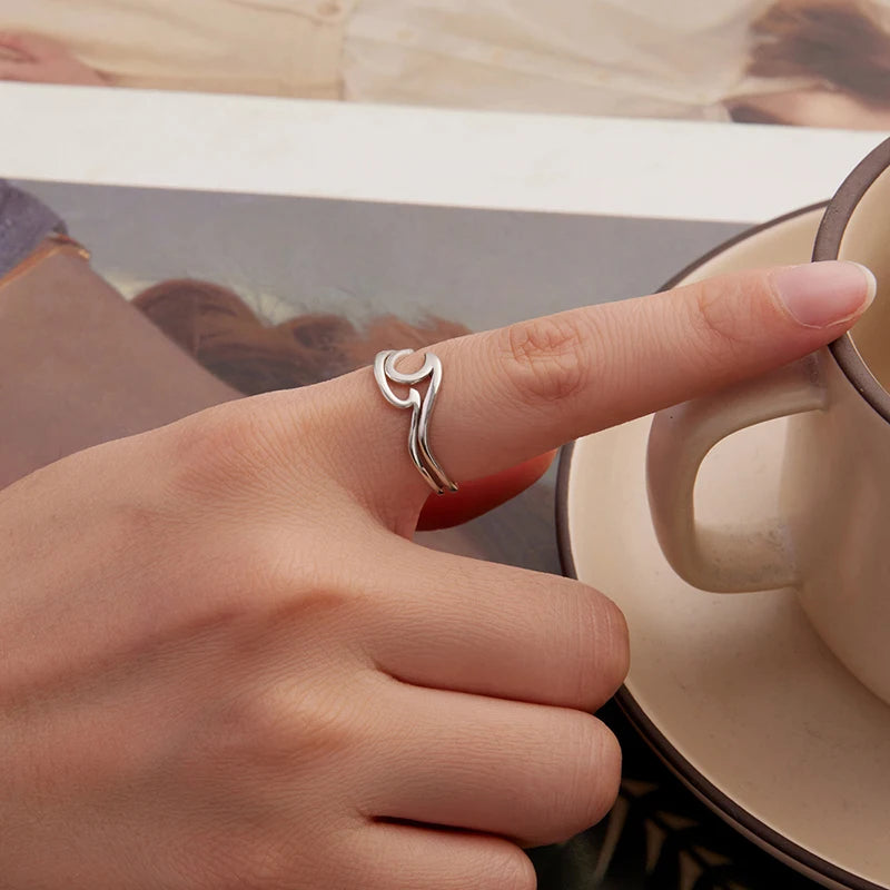Bague Double Rang Vague Océan en Argent 925
