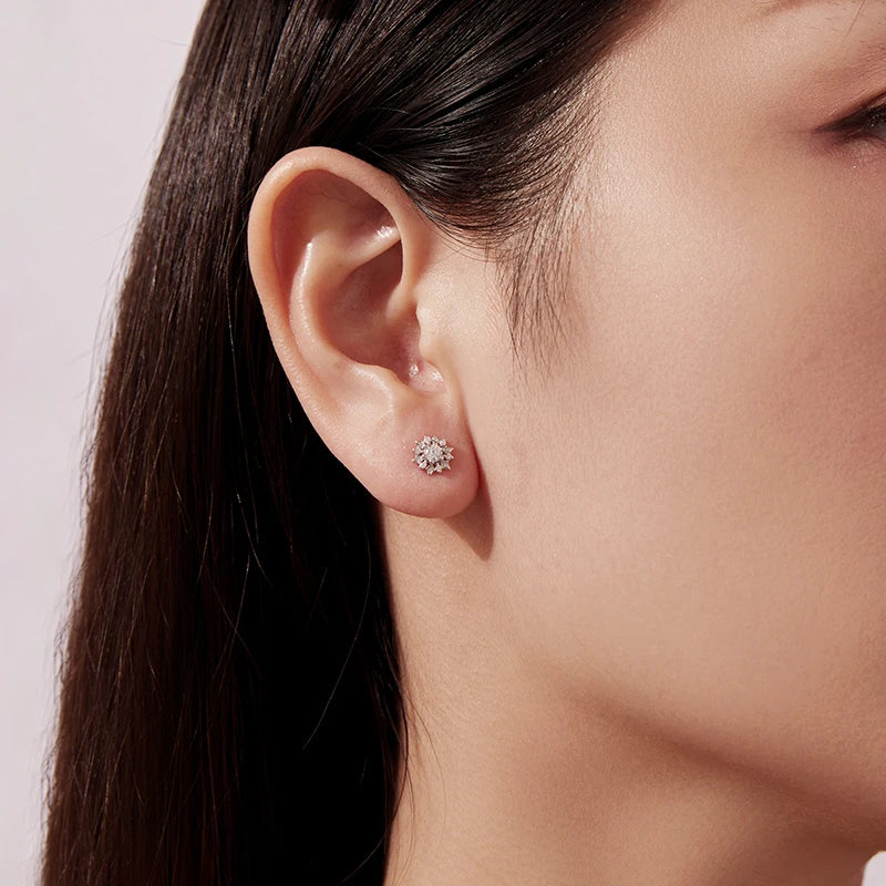 Boucles d'Oreilles Puces Fleur de Givre en Argent 925