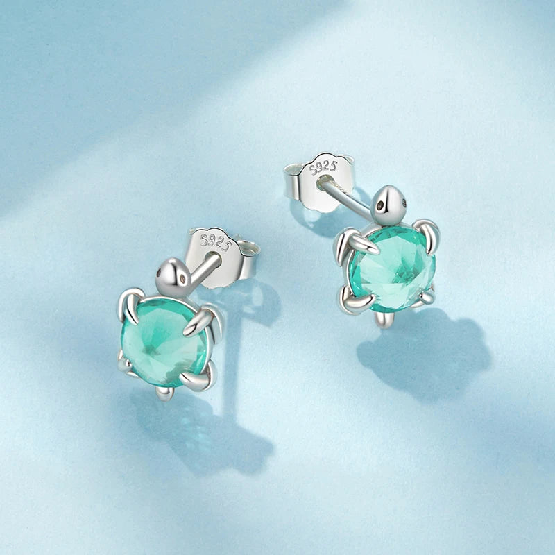 Boucles d'Oreilles Puces Tortue de Mer en Argent 925