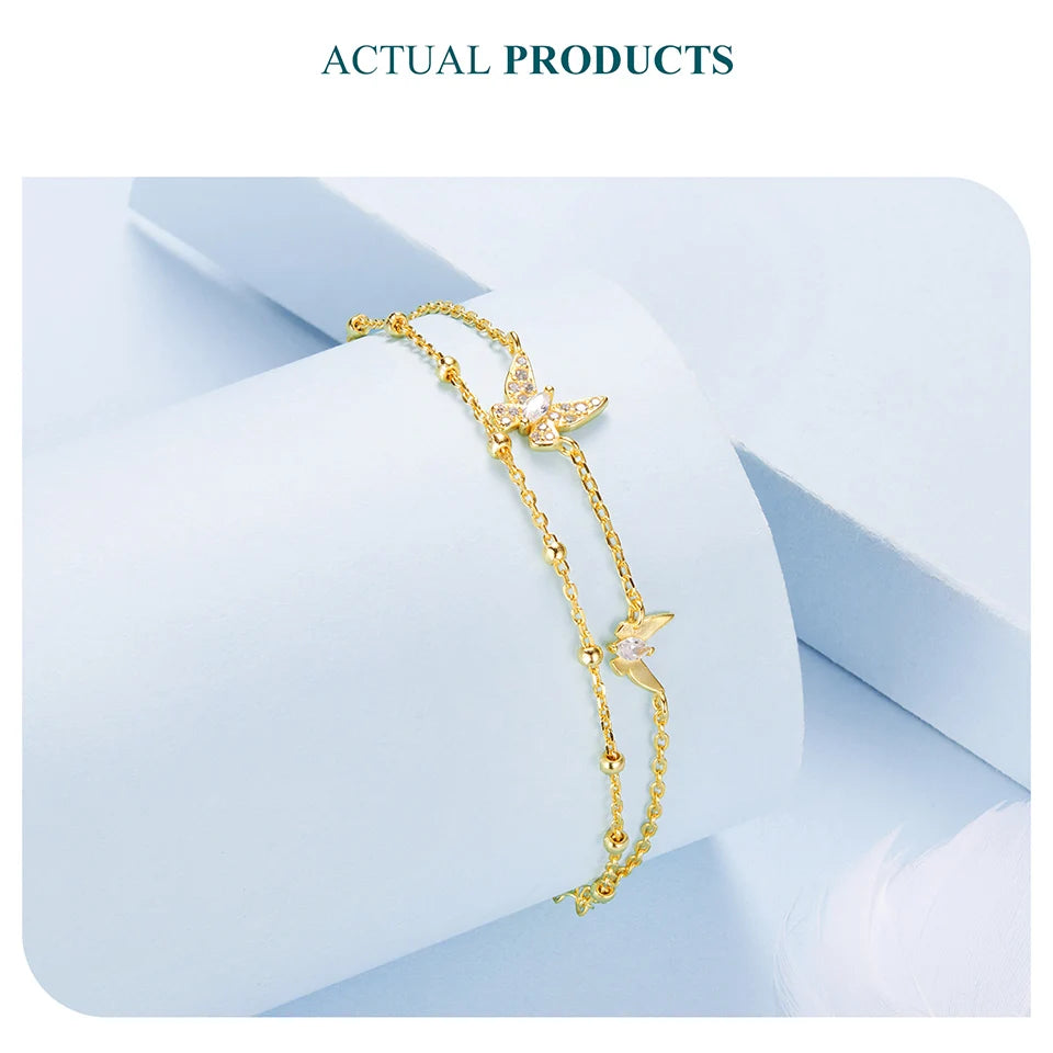 Bracelet Papillon Double Rang en Argent 925