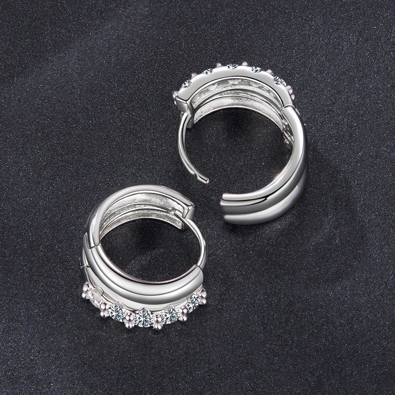 Créoles Double Rang Moissanite en Argent 925 avec Certificat