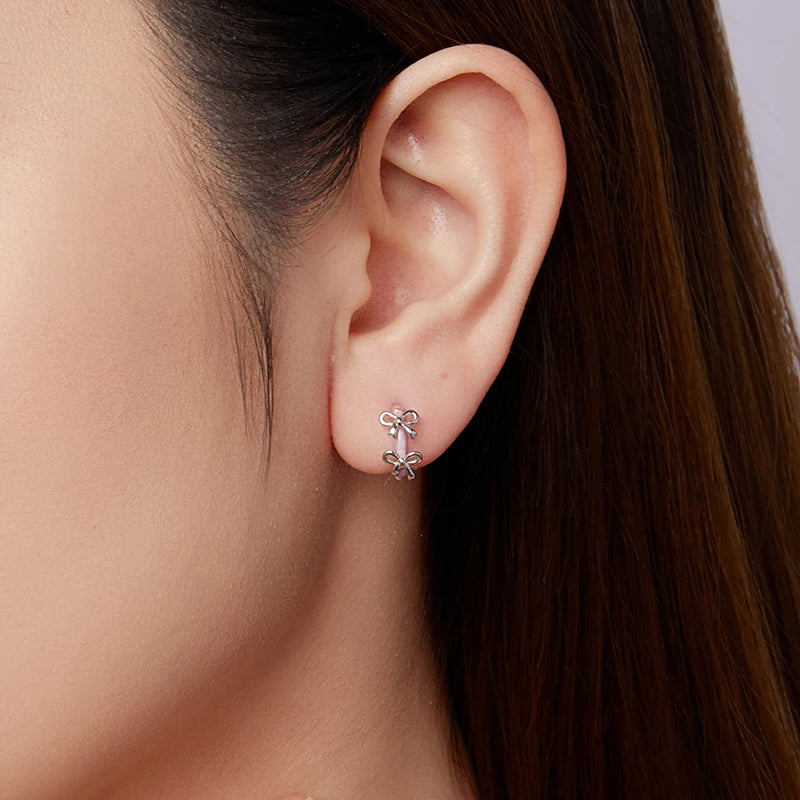 Créoles Nœud Rose en Argent 925