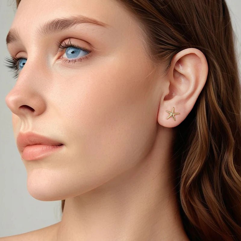 Boucles d'Oreilles Puces Petite Étoile de Mer en Argent 925