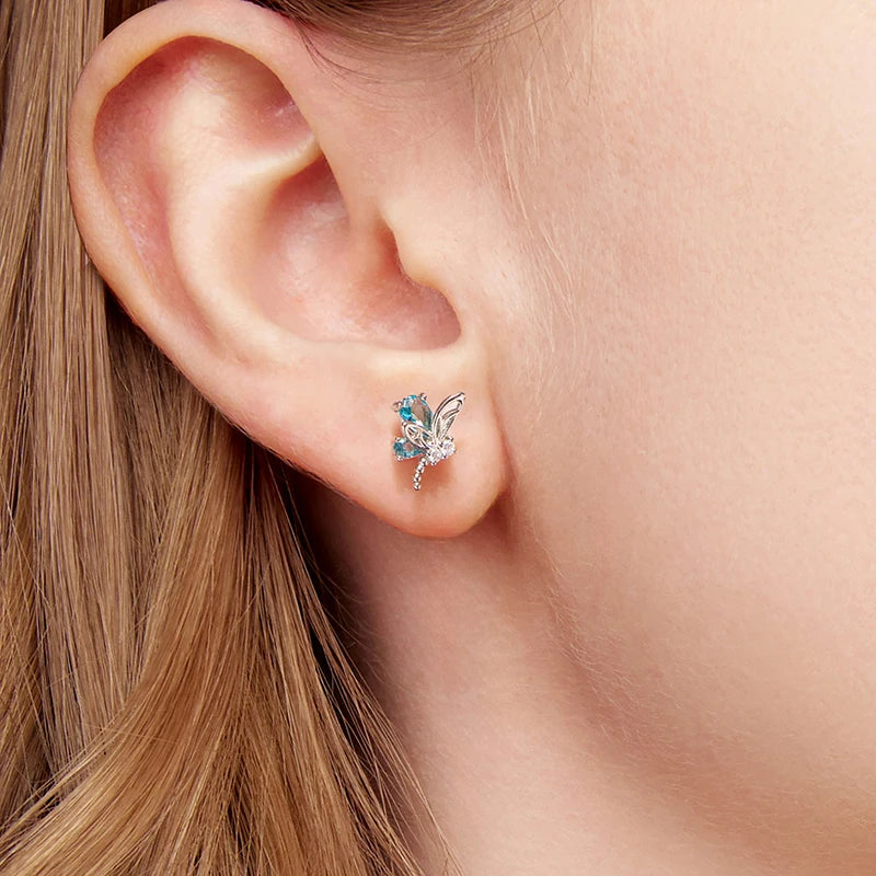 Boucles d'Oreilles Puces Libellule en Argent 925