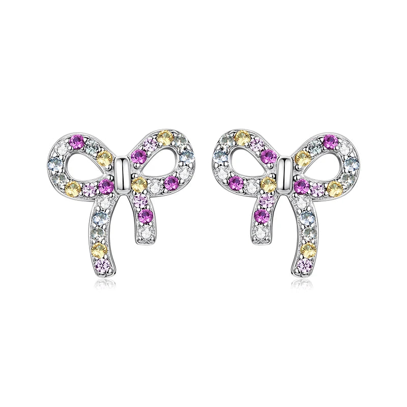 Boucles d'Oreilles Puces Nœud Coloré en Argent 925