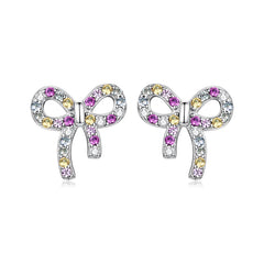 Boucles d'Oreilles Puces Nœud Coloré en Argent 925