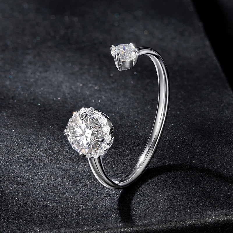 Bague Ajustable Moissanite Étincelante en Argent 925 avec Certificat
