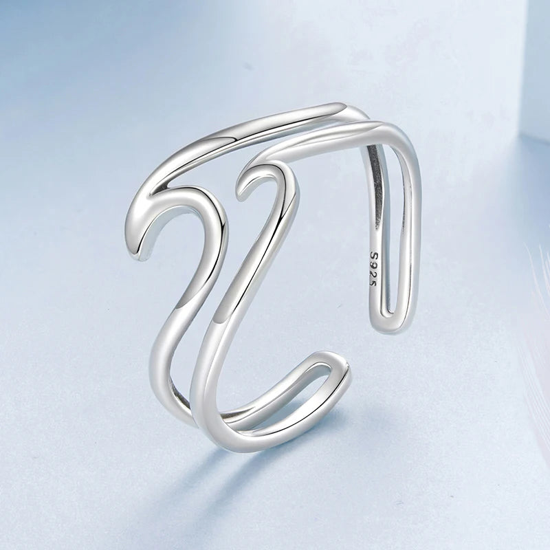 Bague Double Rang Vague Océan en Argent 925