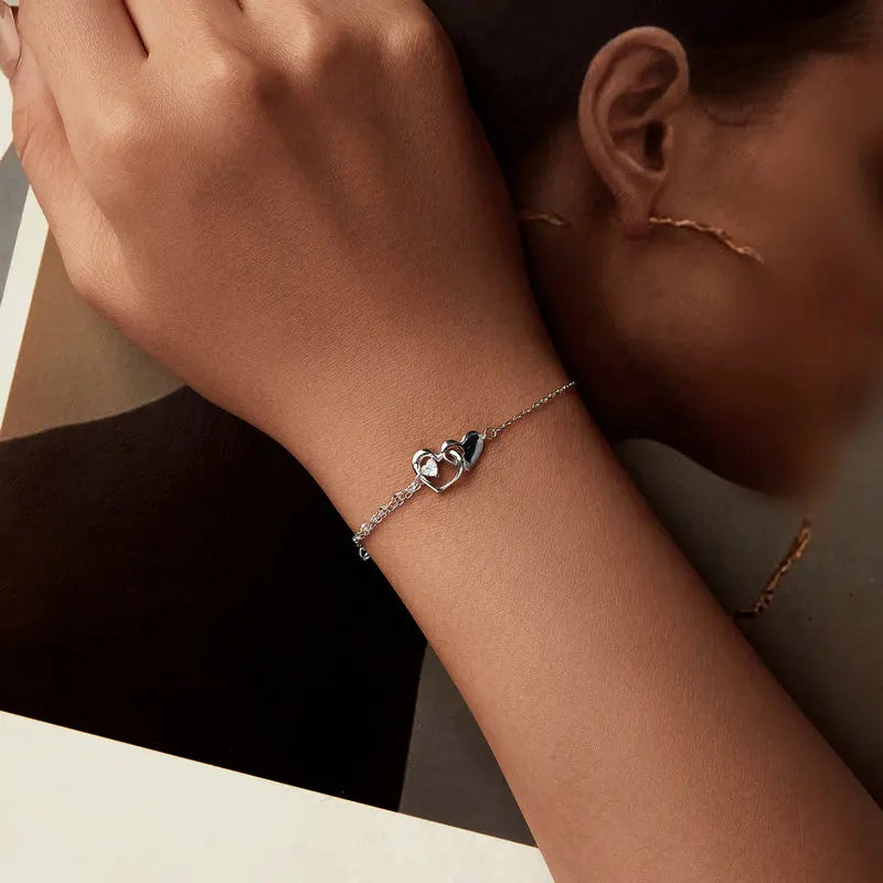 Bracelet Double Cœur en Argent 925