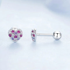 Boucles d'Oreilles Puces Cœur Coloré en Argent 925