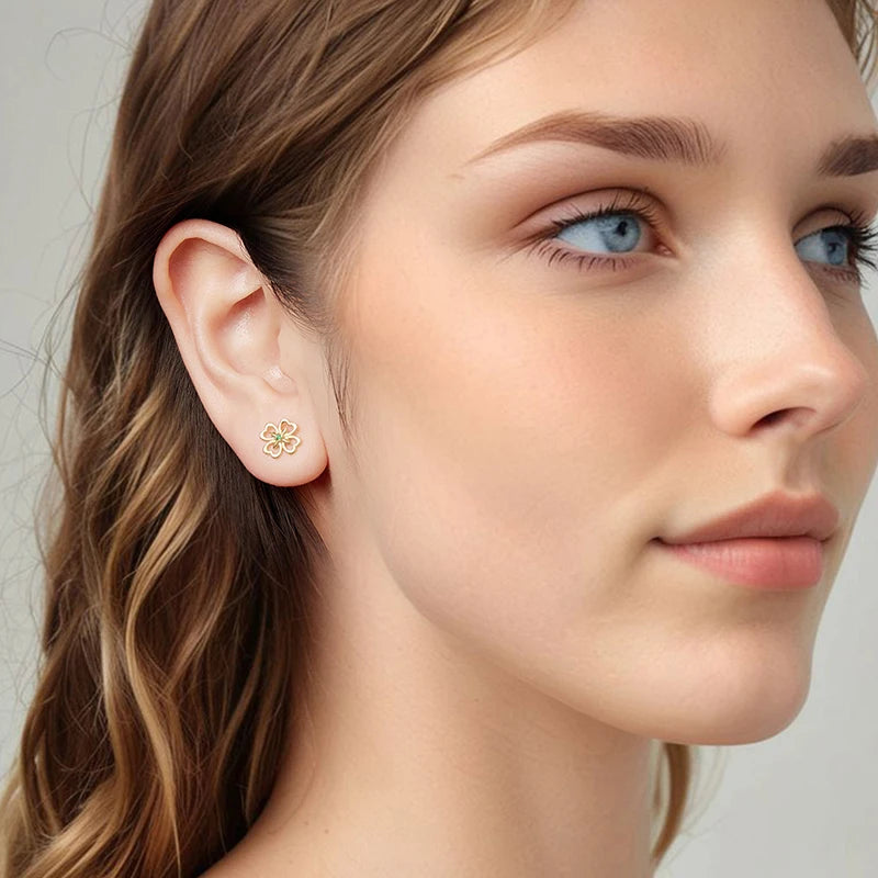 Boucles d'Oreilles Puces Trèfle en Argent 925