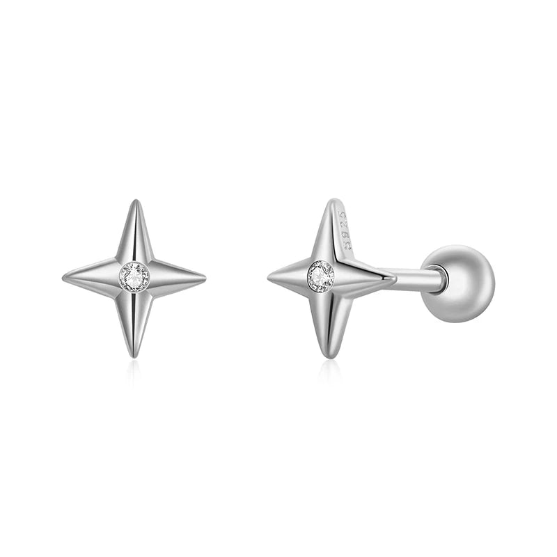 Boucles d'Oreilles Puces Traversantes Étoile en Argent 925