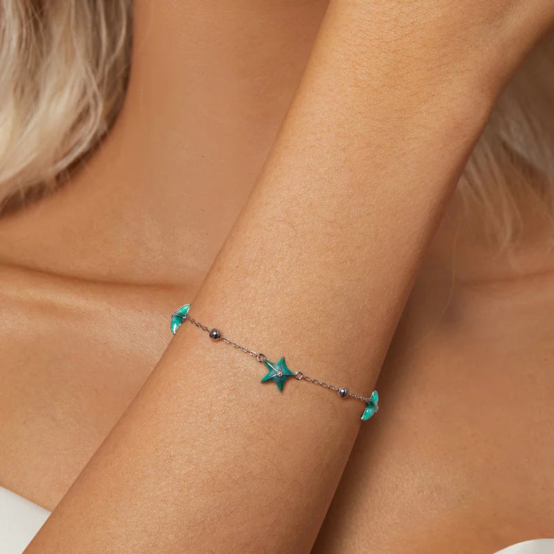 Bracelet Étoile de Mer Bleu-Vert en Argent 925