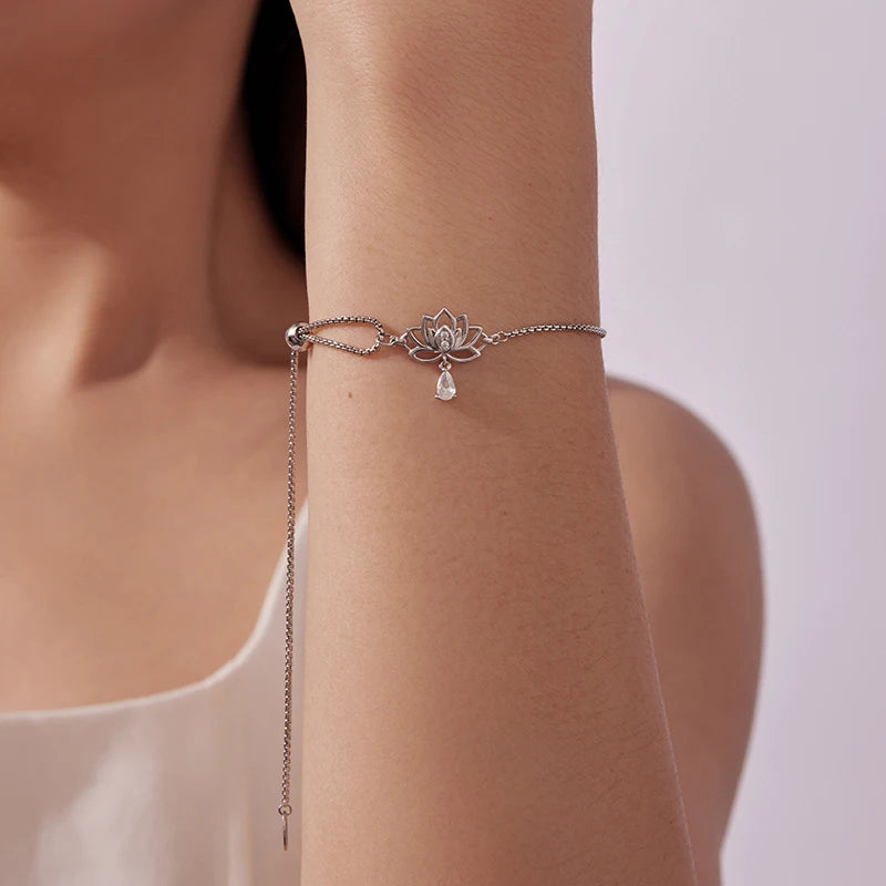 Bracelet Coulissant Fleur de Lotus en Argent 925