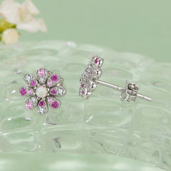 Boucles d'Oreilles Puces Marguerite Rose en Argent 925
