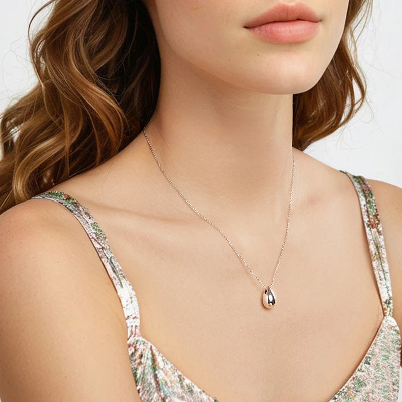 Collier Pendentif Goutte Métallique en Argent 925