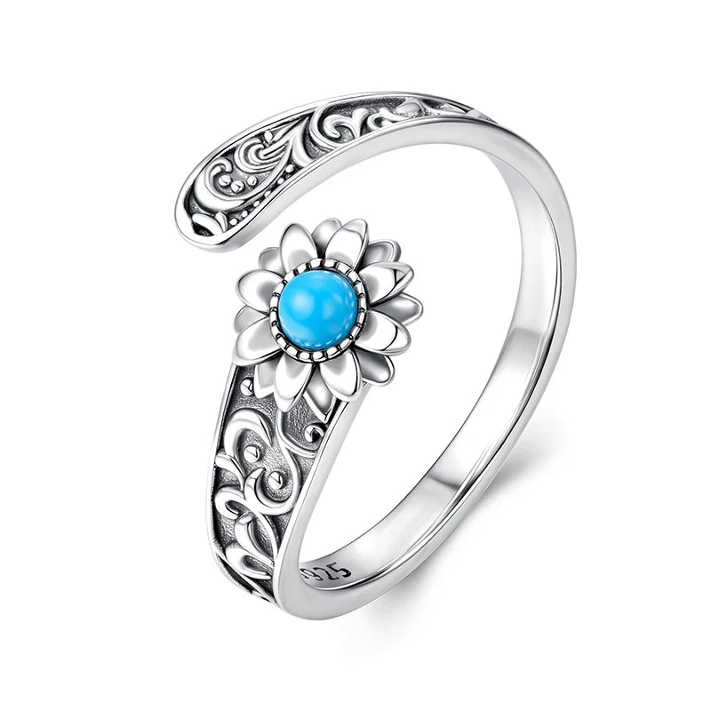 Bague Ajustable Tournesol Turquoise en Argent 925