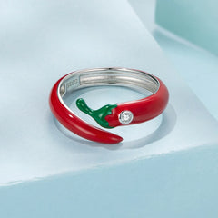 Bague Ajustable Piment Rouge en Argent 925