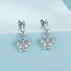 Boucles d'Oreilles Puces Traversantes Papillon en Argent 925